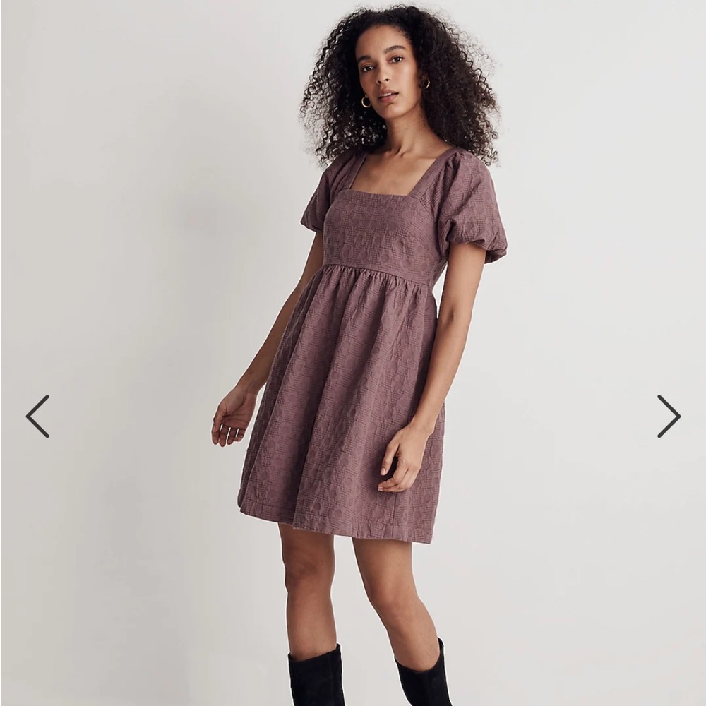 Floral Quilted Puff-Sleeve Mini Dress